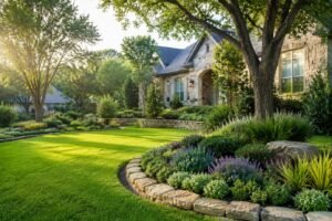 Sample professionally landscaped lawn and garden at a DFW home